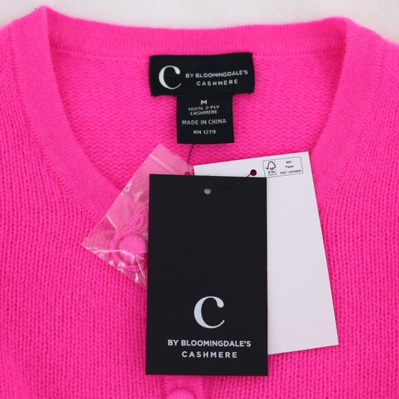 C by Bloomingdale's Women Ultra Pink Cashmere Crew Neck Cardigan Sweater Size M - Picture 6 of 6